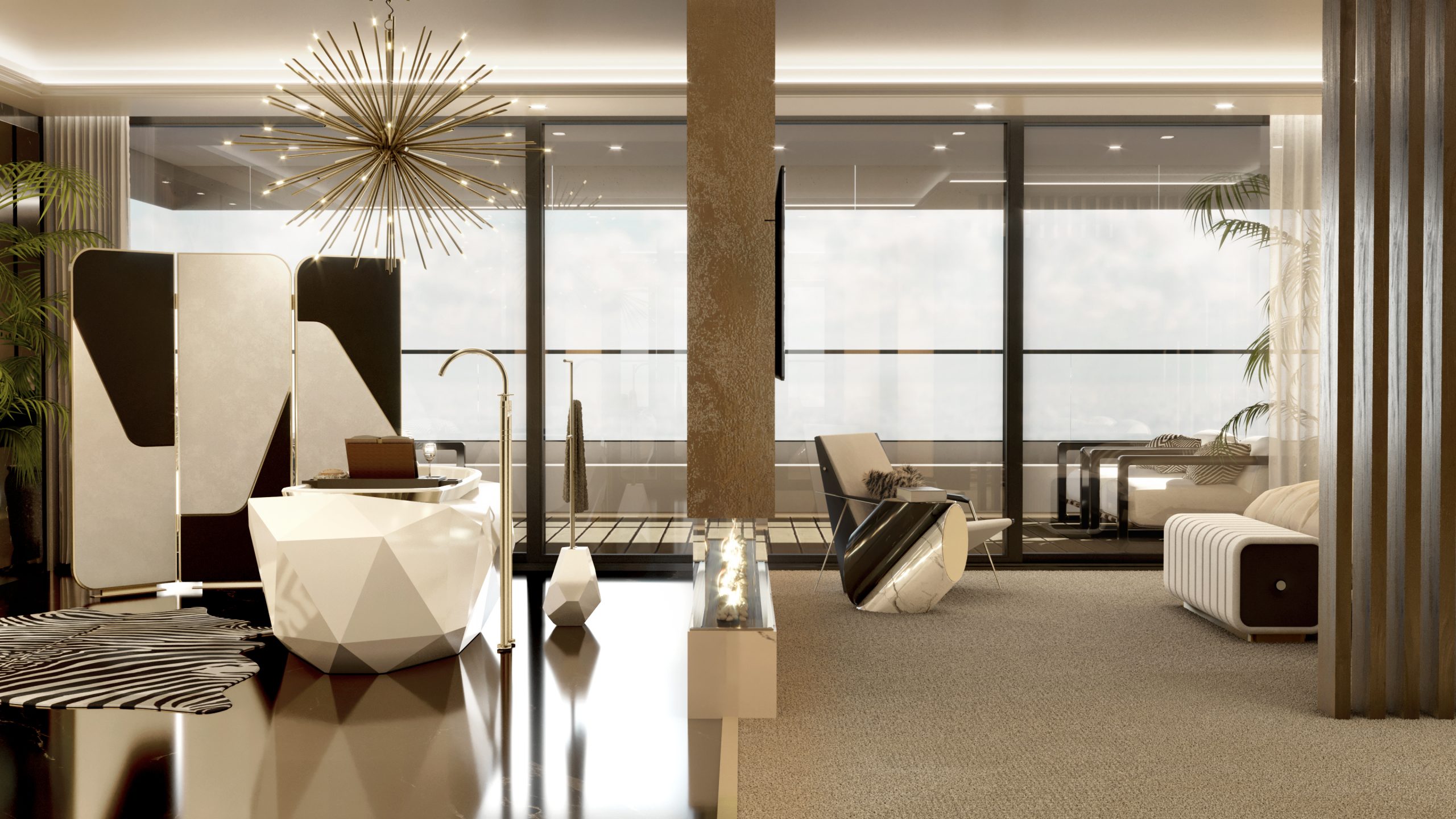 A LUXURY SUITE OF BEDROOM & BATHROOM