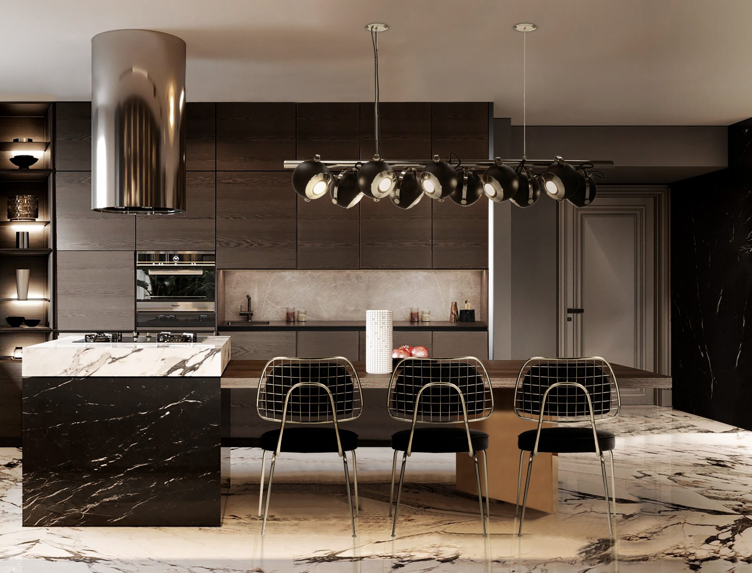 LUXURIOUS BLACK AND WHITE MARBLE KITCHEN DESIGN